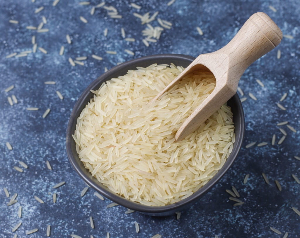 Sella Basmati Rice in blue bowl